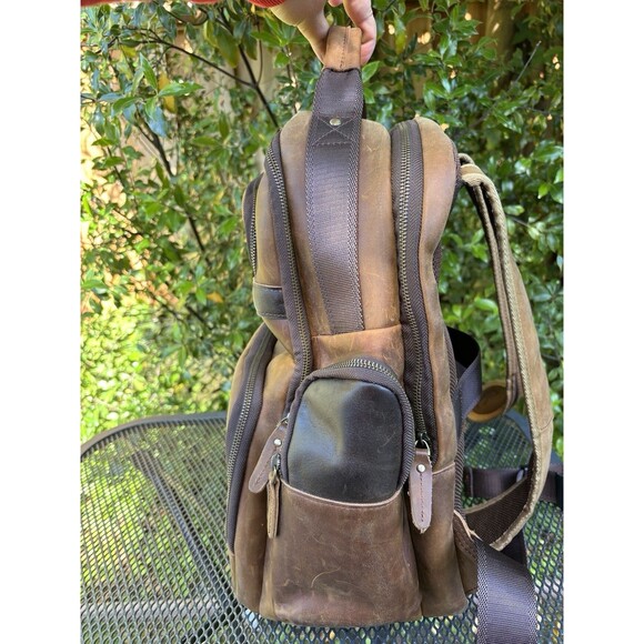 TIDING Full Grain Leather Backpack Travel Laptop Bag 15.6” Large Capacity Brown - Picture 6 of 16